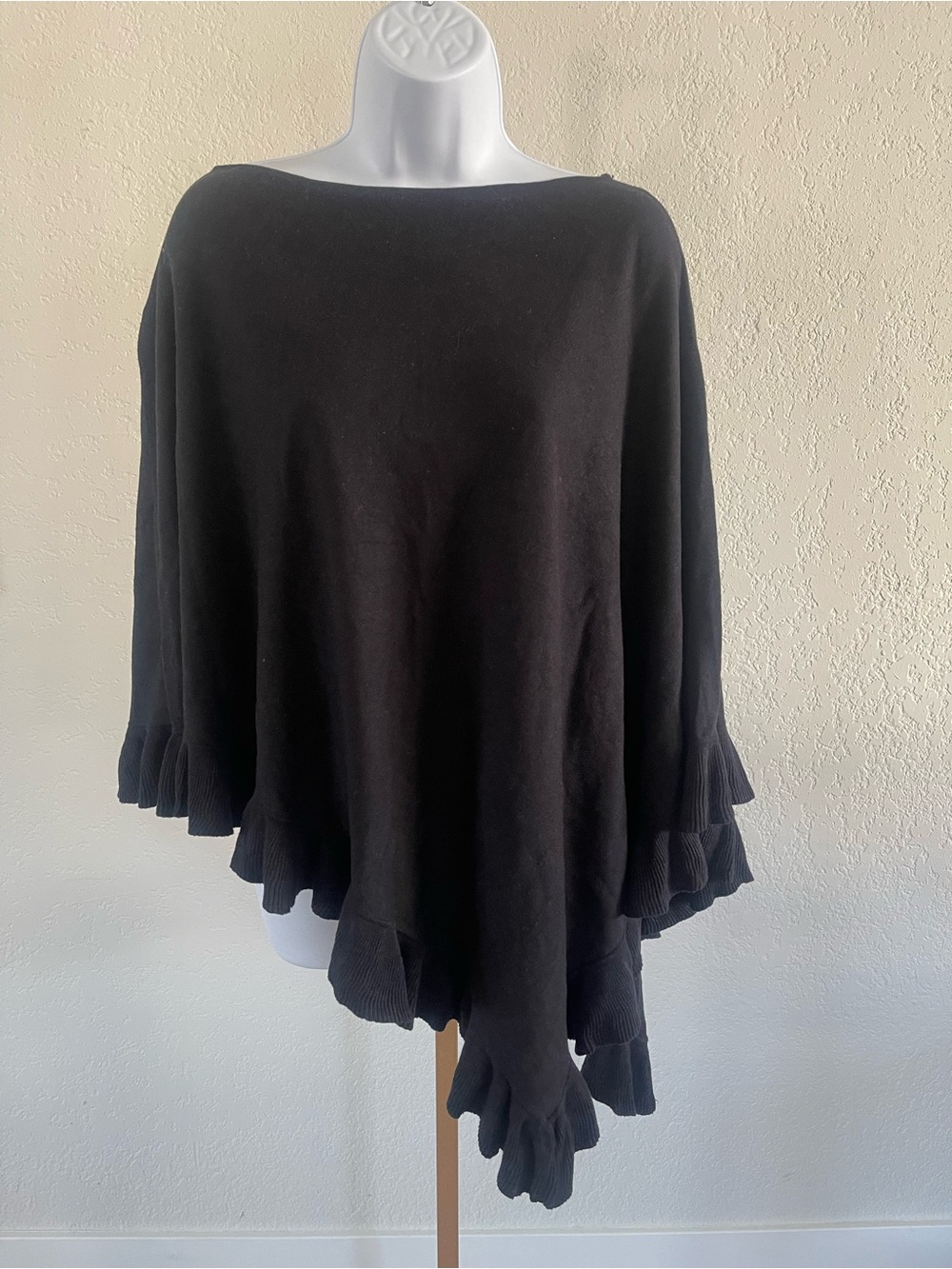 Style & Co. Black Ruffle-Hem Knit Poncho